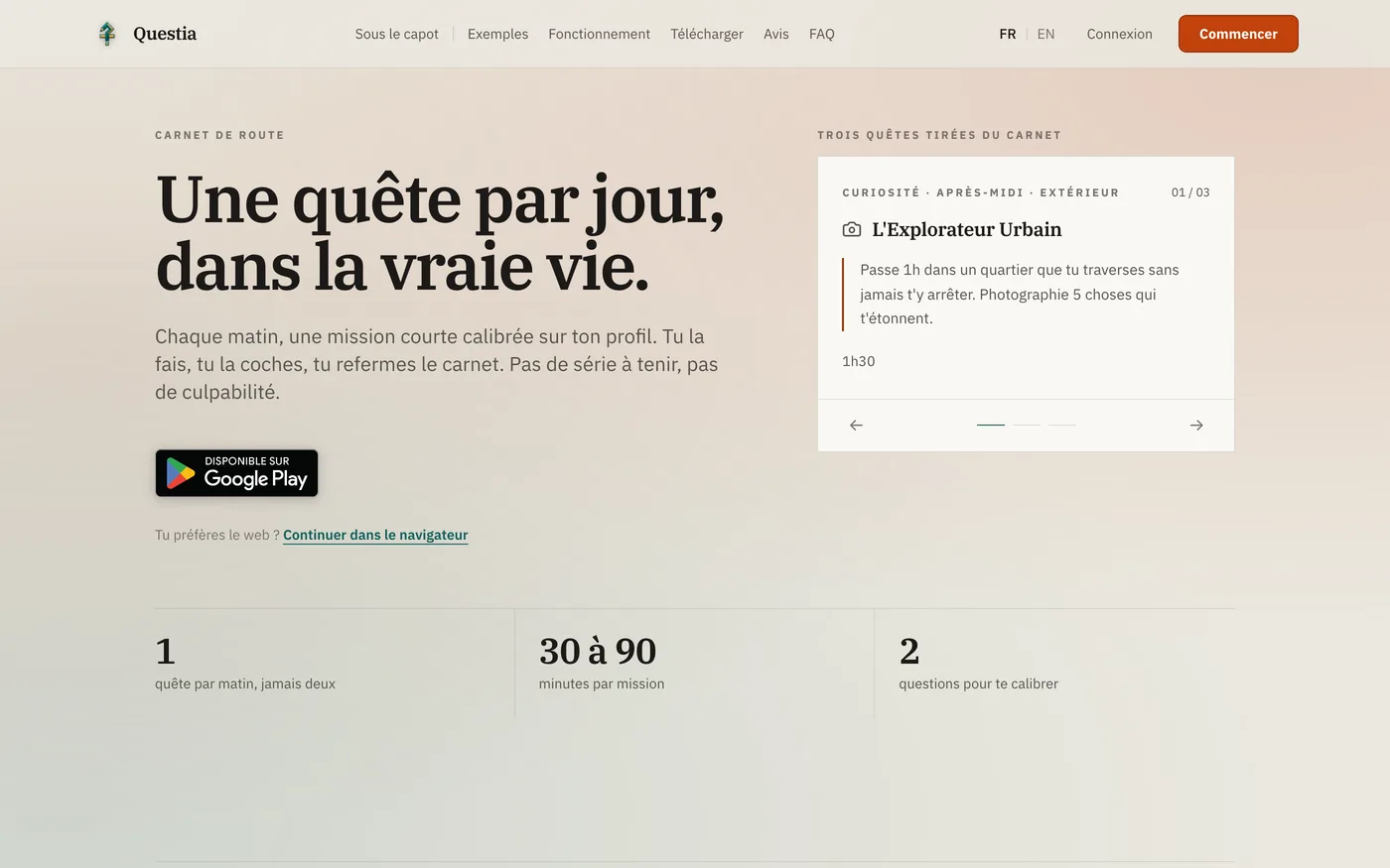 Page d'accueil de Questia
