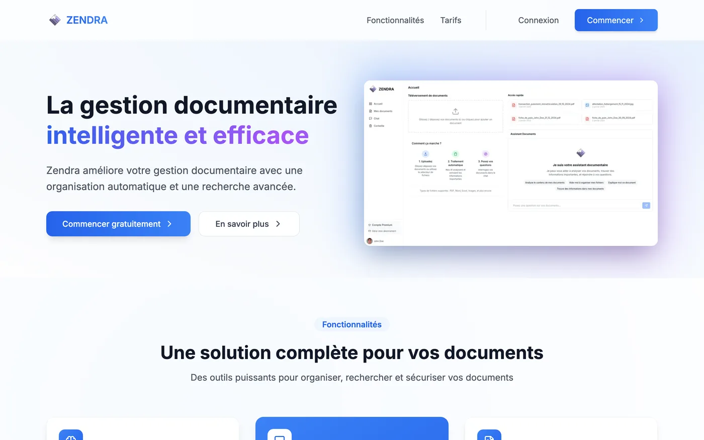 Page d'accueil de Zendra